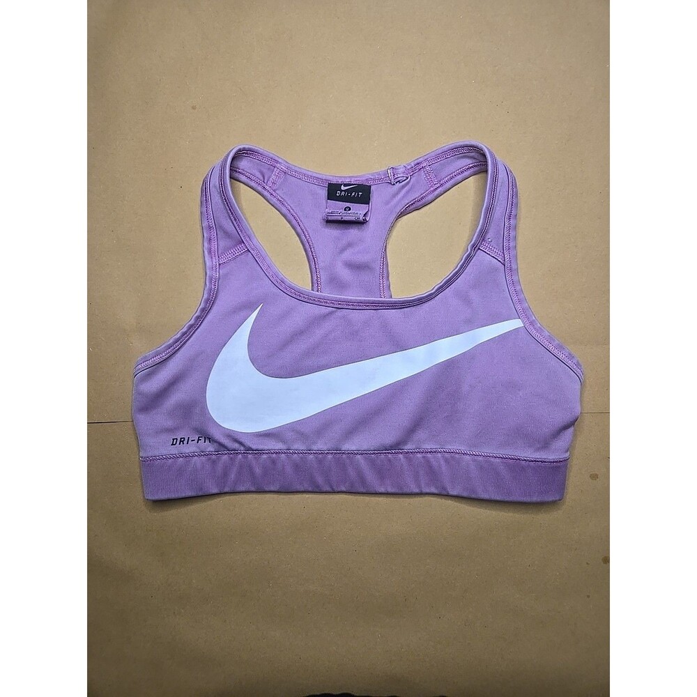 Nike Women's Swoosh Medium Support Sports Lavender Bra White logo Small